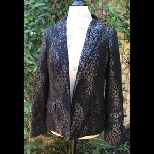 INVESTMENTS Animal Print Black on Black Jacket Open-Style Lined Blazer Sz 6